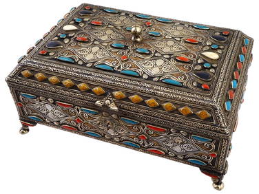 VINTAGE INDIAN HINDUSTAN CORAL TURQUOISE JEWELRY BOX (1 of 10)