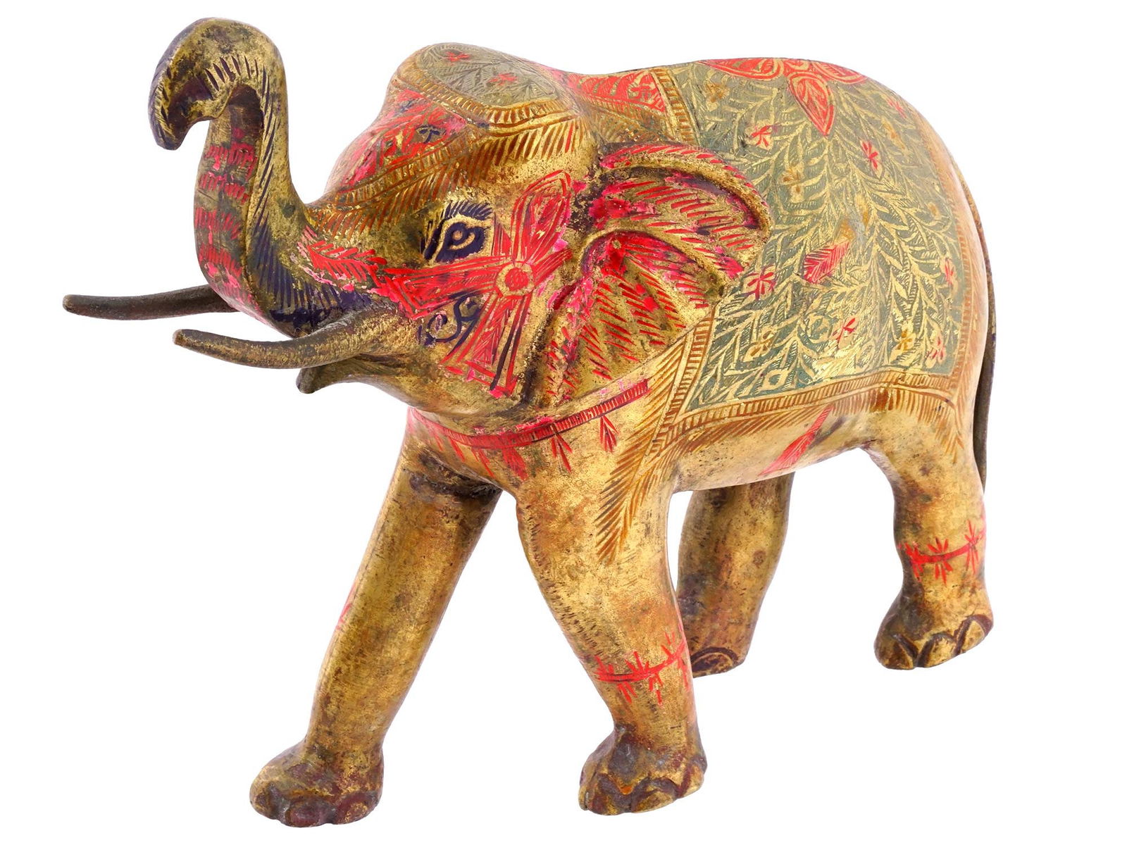 VINTAGE INDIAN BRONZE ENAMEL ELEPHANT FIGURE (1 of 7)