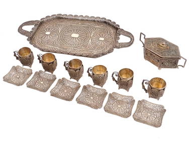 ANTIQUE SILVER OTTOMAN TURKISH FILIGREE TEA SET F 6 (1 of 10)