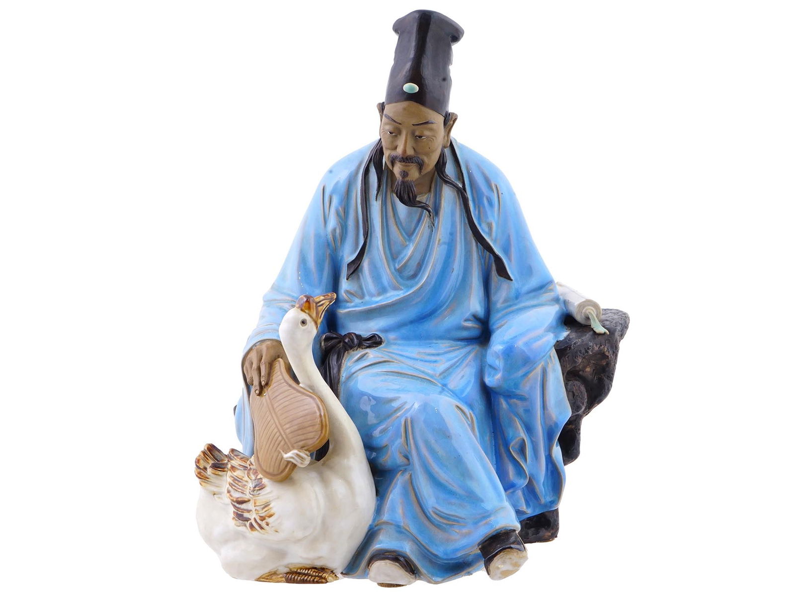 LARGE CHINESE SHIWAN WANG XIZHI FIGURINE W DUCK (1 of 6)