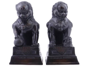 CHINESE CHINOISERIE BRONZE FOO DOG PAIR BOOK ENDS (1 of 6)