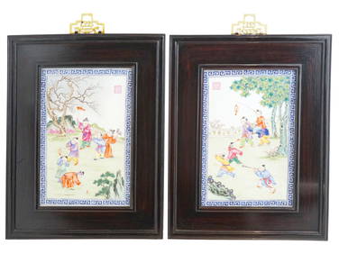 ANTIQUE CHINESE KIDS HAND PAINTED PORCELAIN PLAQUES (1 of 7)