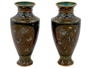 ANTIQUE EARLY MEIJI JAPANESE CLOISONNE ENAMEL VASES (1 of 4)