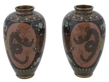 ANTIQUE EARLY MEIJI JAPANESE CLOISONNE ENAMEL VASES (1 of 6)