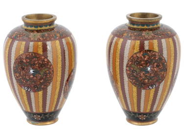 ANTIQUE EARLY MEIJI JAPANESE CLOISONNE ENAMEL VASES (1 of 5)