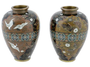 ANTIQUE EARLY MEIJI JAPANESE CLOISONNE ENAMEL VASES (1 of 6)