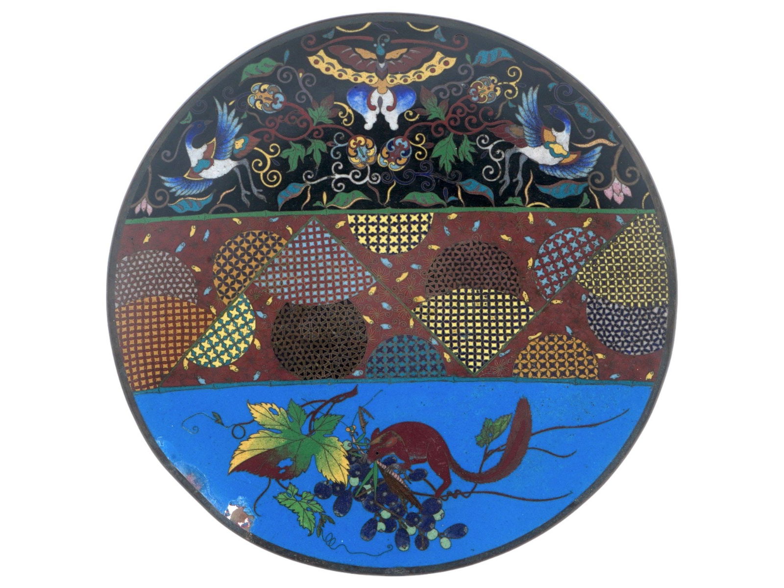 VINTAGE JAPANESE CLOISONNE ENAMEL OVER COPPER PLATE (1 of 6)