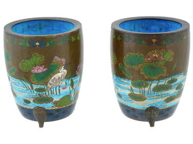 RARE JAPANESE MEIJI CLOISONNE ENAMEL FLOWER POTS (1 of 7)