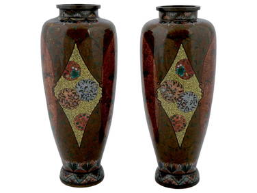 PAIR OF JAPANESE CLOISONNE ENAMEL OVER COPPER VASES (1 of 6)