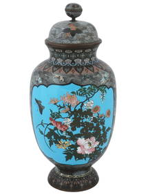 LARGE JAPANESE COVERED CLOISONNE ENAMEL COPPER VASE (1 of 7)