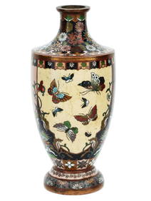 JAPANESE BUTTERFLY CLOISONNE ENAMEL OVER COPPER VASE (1 of 6)