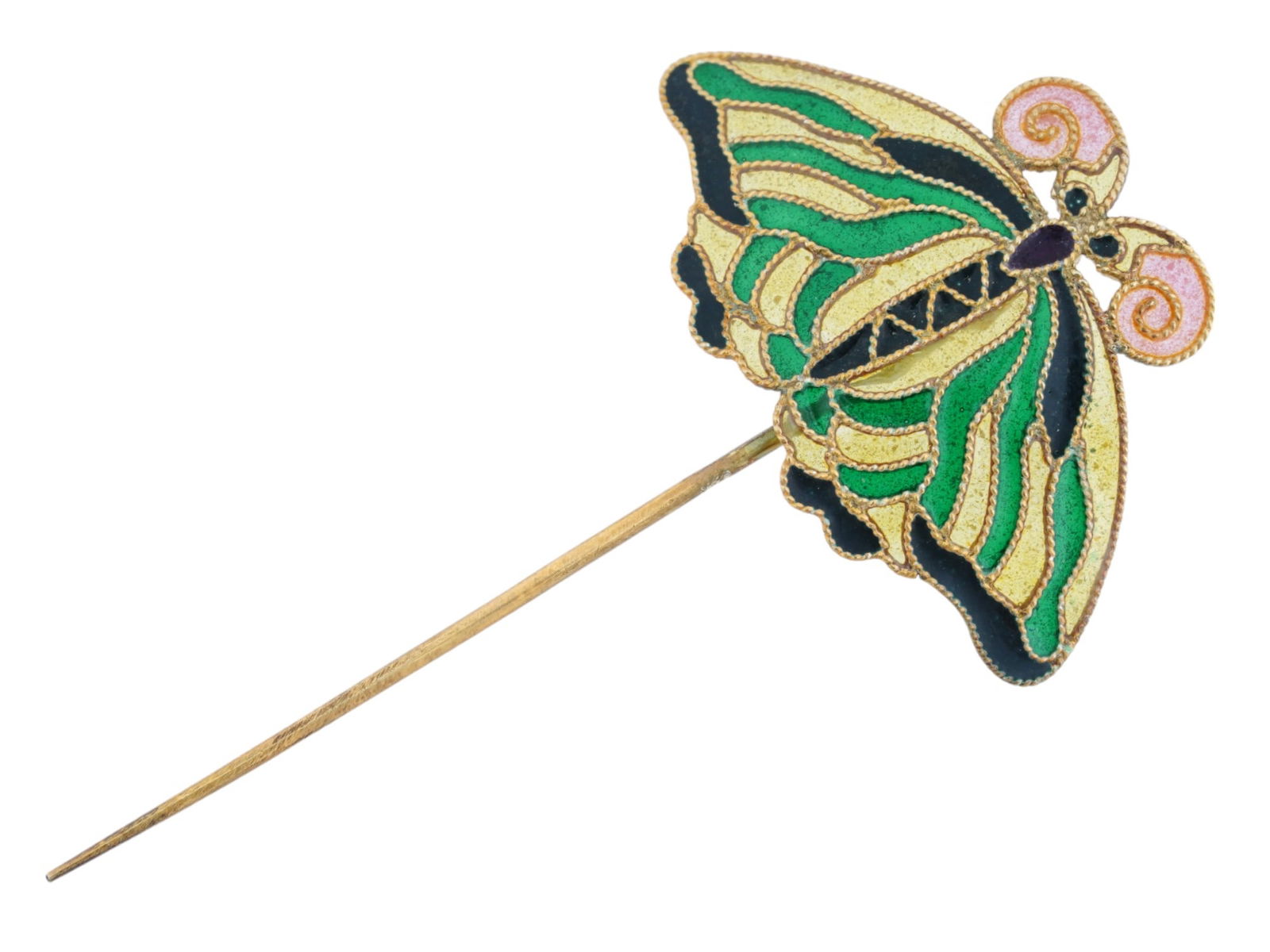RUSSIAN SILVER PLIQUE A JOUR ENAMEL BUTTERFLY HAT PIN (1 of 4)
