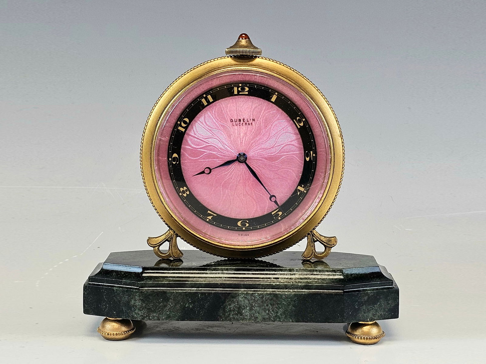 VTG ART DECO GUBELIN LUCERNE GILT ENAMEL DESK CLOCK (1 of 8)