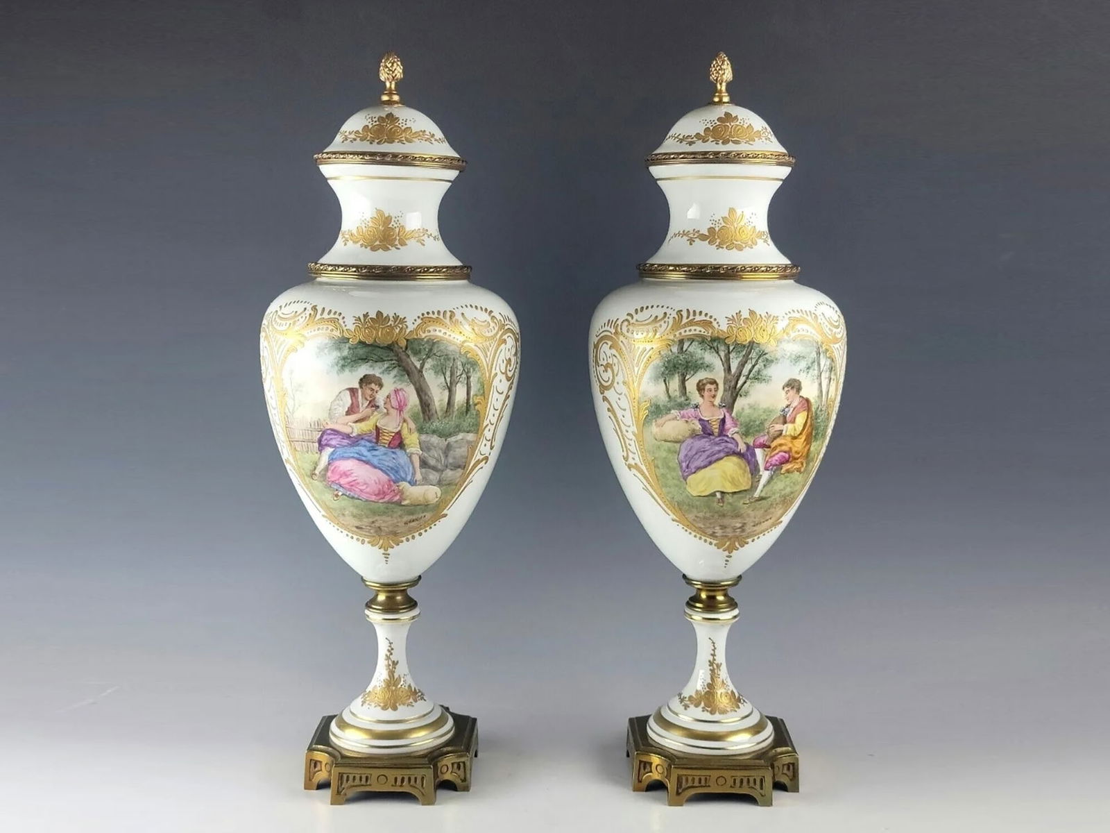 ANTIQUE FRENCH SEVRES PORCELAIN GILT BRONZE VASES (1 of 11)