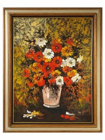 MID CENTURY FLORAL STILL LIFE OIL PAINTING SIGNED