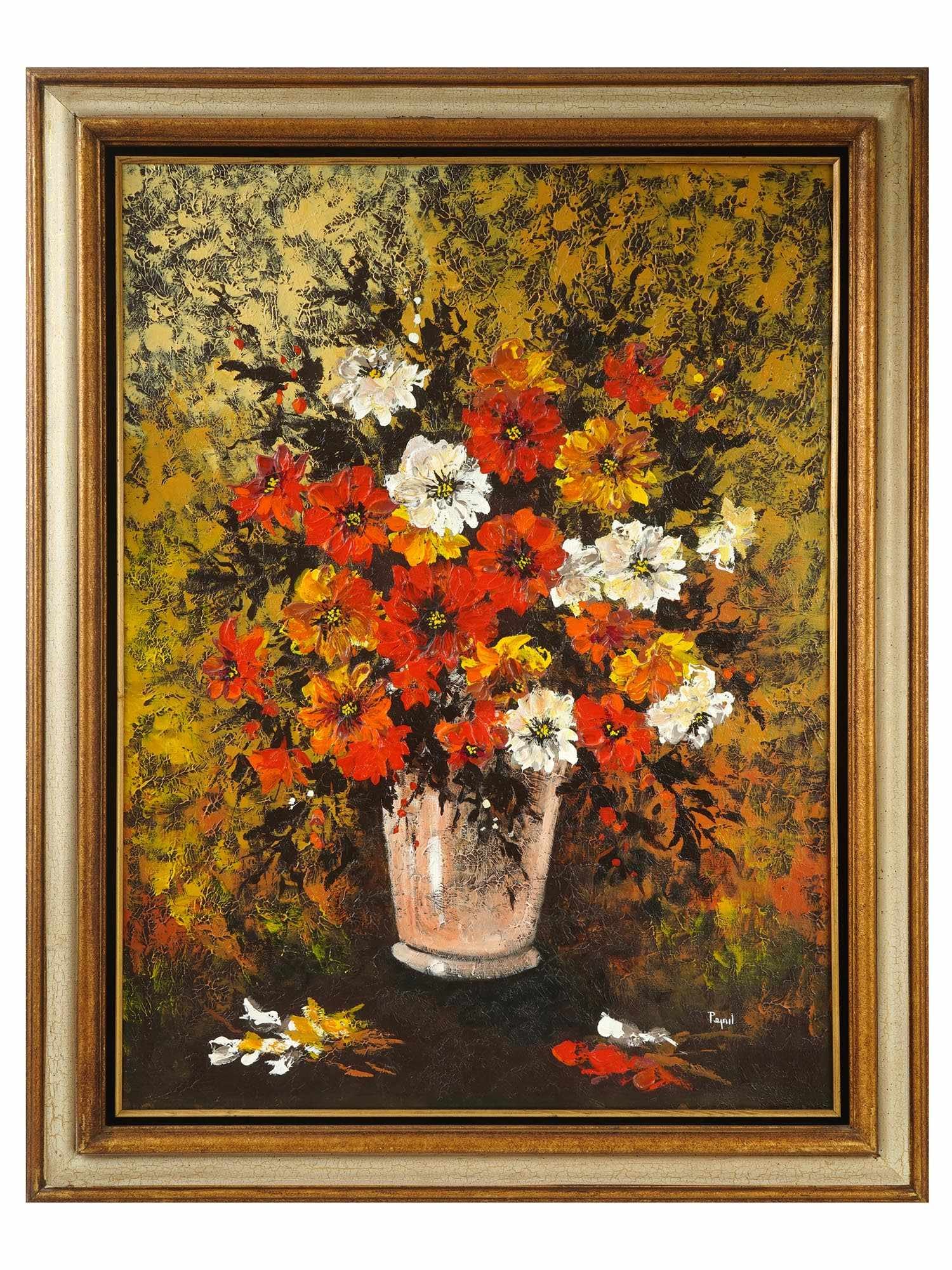 MID CENTURY FLORAL STILL LIFE OIL PAINTING SIGNED (1 of 5)