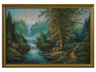 AMERICAN FOREST LANDSCAPE OIL PAINTING CA 1990S
