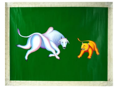 INDIAN ANIMALS OIL PAINTING BY MANJIT BAWA WITH COA