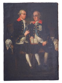 ANTIQUE EUROPEAN SCHOOL OIL 2 NOBLES PORTRAIT PAINTING