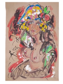 ATTR TO ANATOLY ZVEREV RUSSIAN MIXED MEDIA PAINTING