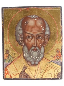 ANTIQUE 19TH C RUSSIAN ICON SAINT NICHOLAS OF MYRA