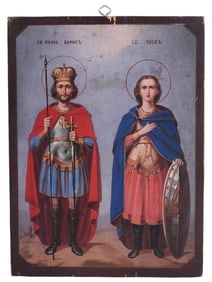 ANTIQUE 19TH C RUSSIAN ICON SAINT BORIS AND GLEB