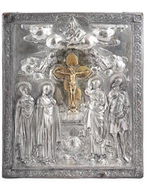 ANTIQUE RUSSIAN SILVER ICON CRUCIFIXION OF JESUS