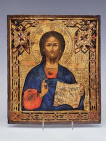 ANTIQUE RUSSIAN ORTHODOX CHRIST PANTOCRATOR ICON