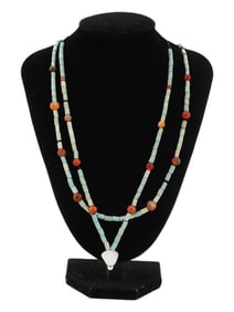 TWO ANTIQUE EGYPTIAN FAIENCE CARNELIAN NECKLACES