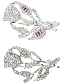 VINTAGE JEWELED ROSE FLOWER PIN BROOCHES