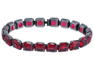STERLING SILVER RED RHINESTONE TENNIS BRACELET