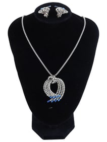 VINTAGE JEWELED CLIP EARRINGS AND NECKLACE SET