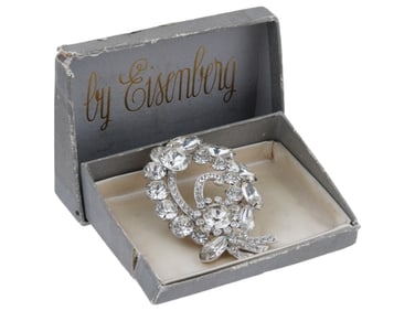 1970S EISENBERG ICE CLEAR RHINESTONE PIN BROOCH IOB