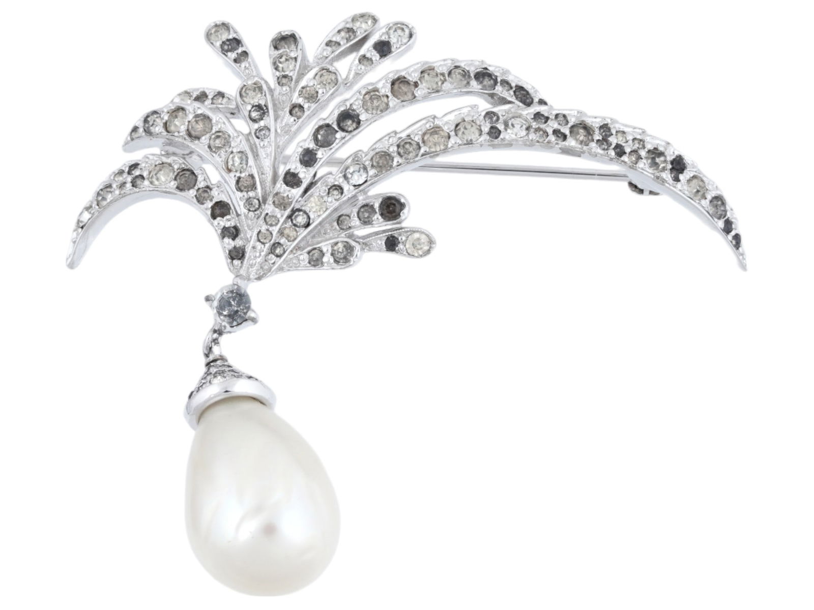 VINTAGE JOMAZ CLEAR RHINESTONE PEARL PIN BROOCH (1 of 4)