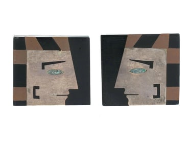 STELLA POPOWSKI MEXICAN SILVER INLAID CUFFLINKS