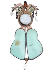 VINTAGE PAT GARRET MIXED METAL GEM STONES BROOCH