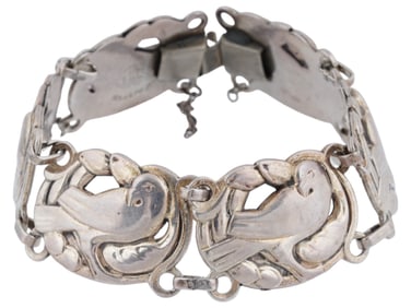 CORO NORSELAND STERLING SILVER BIRD FIGURAL BRACELET