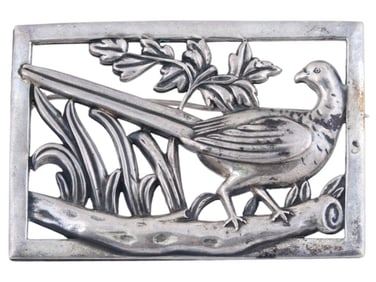 CORO STERLING SILVER REPOUSSE BIRD FIGURAL BROOCH