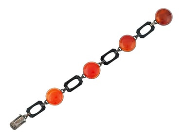 ART DECO GERMAN STERLING SILVER ONYX AGATE BRACELET