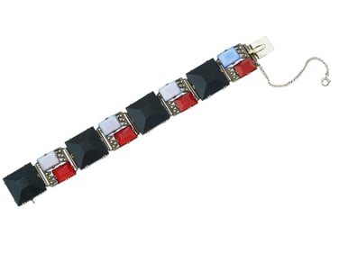 ART DECO GERMAN SILVER CHALCEDONY AGATE ONYX BRACELET