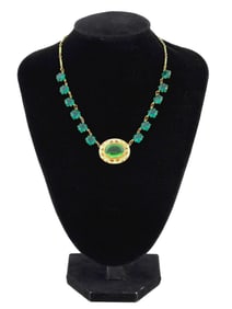 ART DECO MANNER STERLING SILVER GLASS ENAMEL NECKLACE