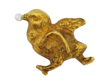 -29 18K GOLD ANTIQUE PEARL BABY CHICKEN JEWELRY BROOCH