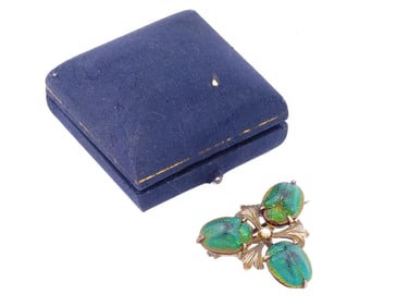 ANTIQUE EUROPEAN SCARAB BEETLE BROOCH CA 19TH C
