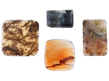 COLLECTION OF FOUR RECTANGULAR CARVED AGATE STONES
