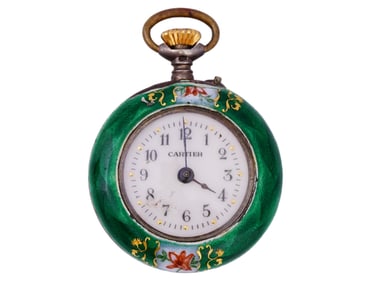 CARTIER GILT SILVER GUILLOCHE ENAMEL POCKET WATCH