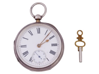 ANTIQUE ENGLISH STERLING SILVER KEY WIND POCKET WATCH