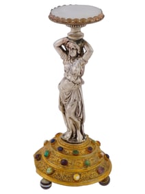 EUROPEAN SCHOOL SILVER PLATED GEM STONES WOMAN STAND