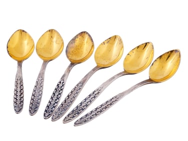 SET OF RUSSIAN SOVIET GILT 916 SILVER TEA SPOONS