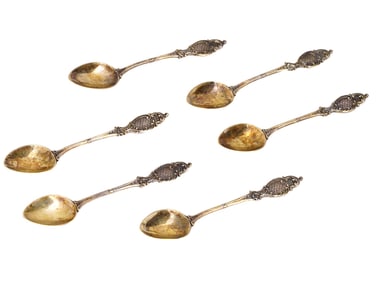 ANTIQUE SET ART NOUVEAU GILT SILVER COFFEE SPOONS