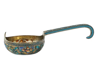 LARGE RUSSIAN FLORAL GILT SILVER AND ENAMEL KOVSH